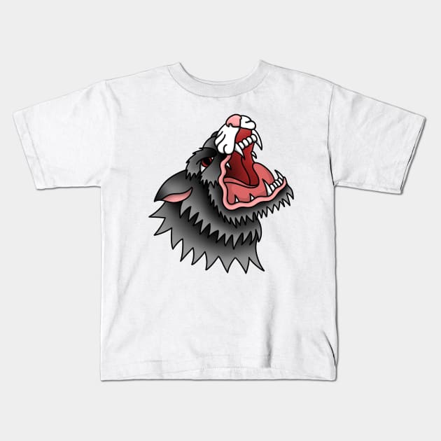 Angry Wolf - Traditional Tattoo Style Kids T-Shirt by Ames-O-Art